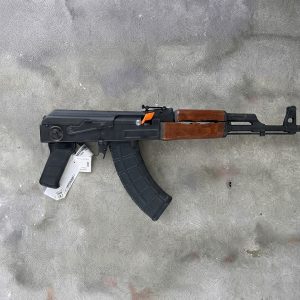 Zastava PAP M70 Yugoslavian AK-47 rifle side profile resting on a neutral background